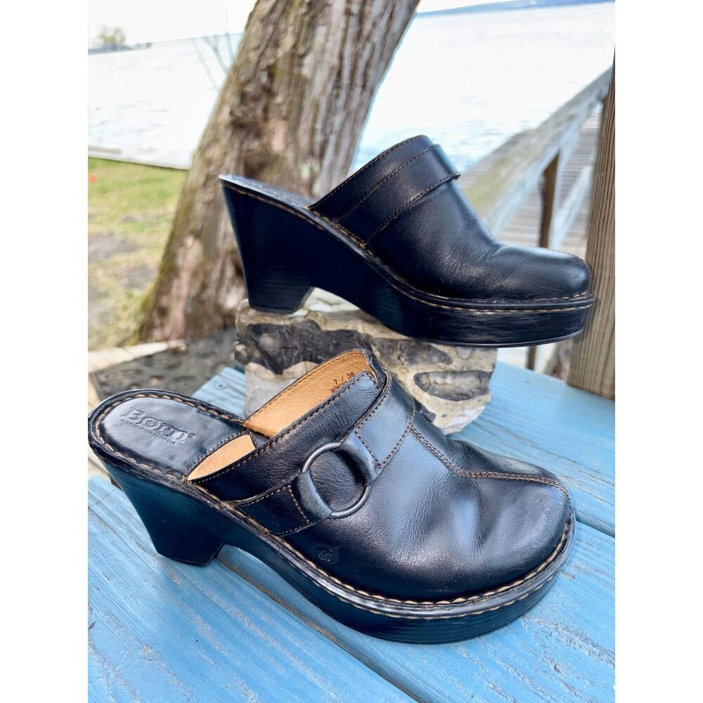 Børn Black Leather O-Ring Clog Mules 3.5" Heel Size 7 - Picture 11 of 11